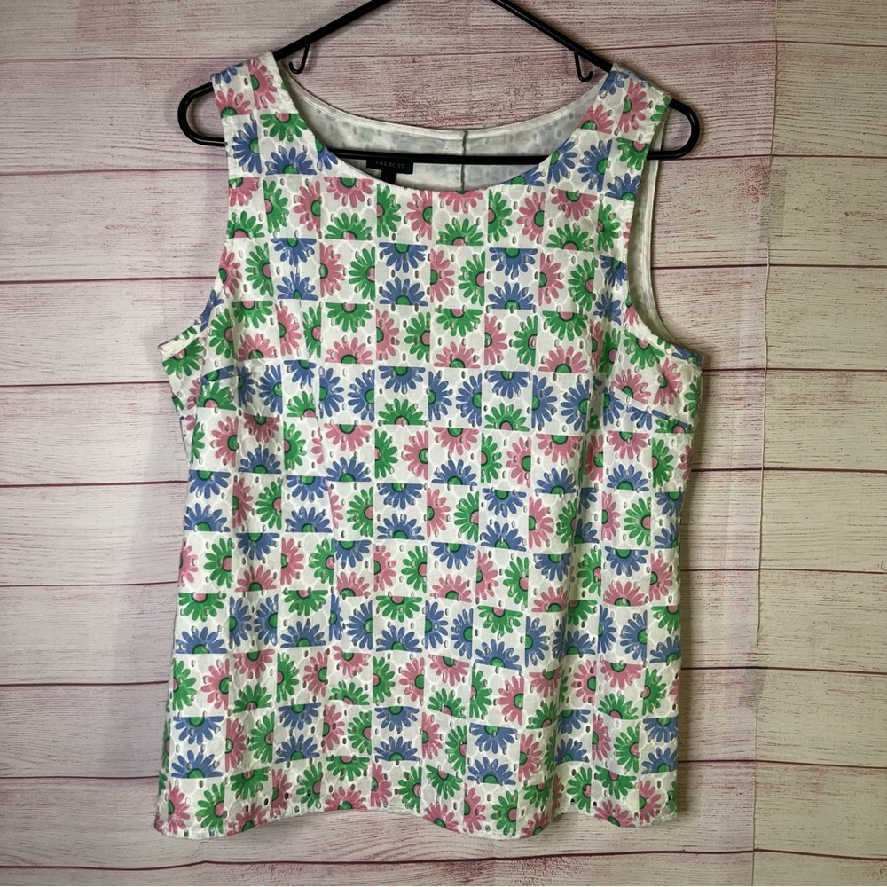 Talbots Floral MultiColor Eyelet Tank Top Side Medium